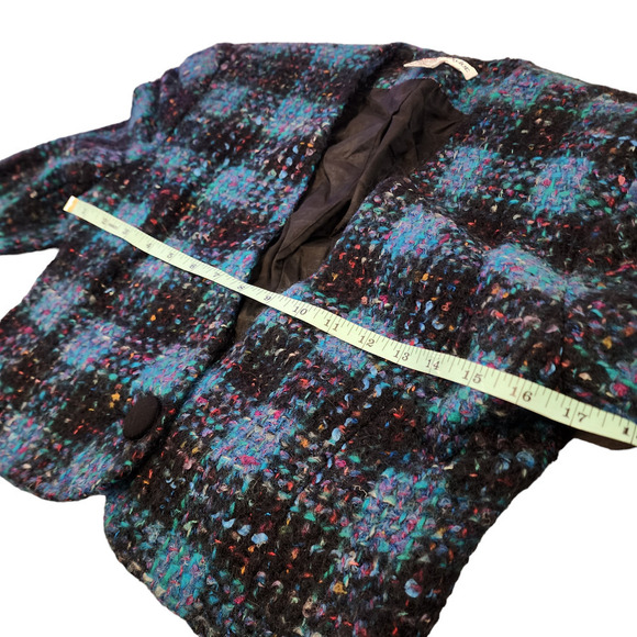 Vintage Cropped Tweed Jacket Ann Taylor Jewel Plaid Jacket Tweed Vivid - Picture 10 of 11